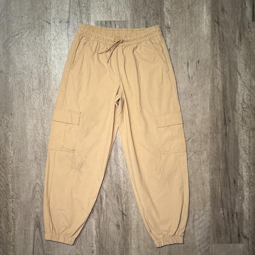Tan cargo pants with adjustable waist and pockets Size: UK 12